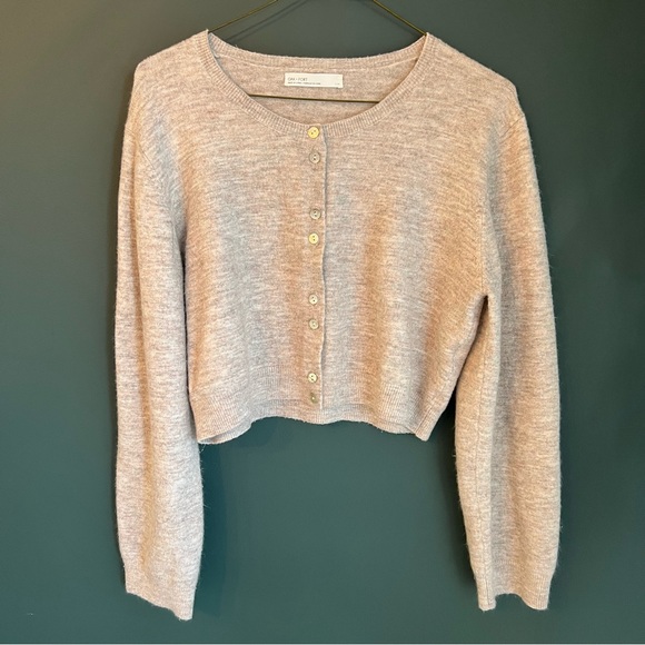 Oak + Fort Wool Button Up Cropped Cardigan Oatmeal Heather - Picture 1 of 9